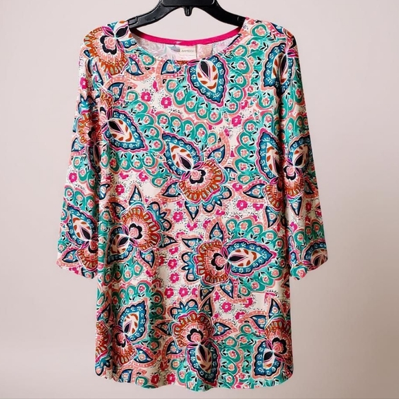Chico's Tops - Chico's Colorful Paisley 3/4 Sleeves Stretch Tunic Top Women's Size 2 - Large
